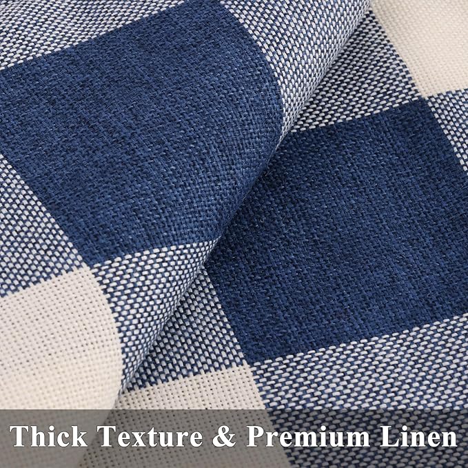 decorUhome Buffalo Plaid Check Throw Pillow Covers 16x16 Set of 2, Outdoor Decorative Farmhouse Neutral Pillow Covers with Stitched Edge for Bed Couch Sofa, Navy Blue and White