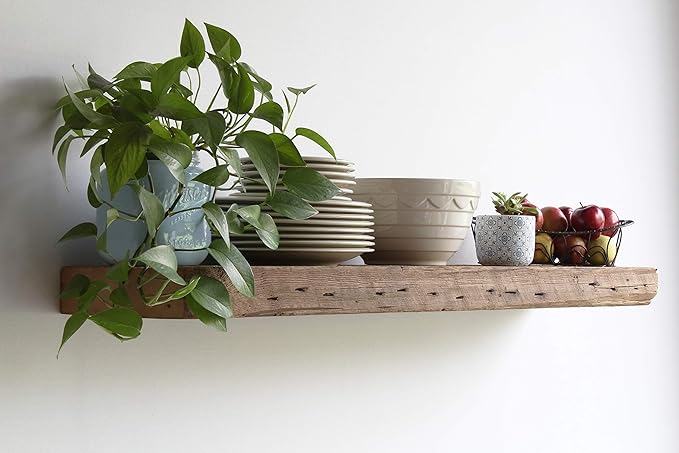 Urban Legacy Reclaimed Barn Beam Deep Shelves | Deep Shelves with Brackets Included, Set of 2 | (Natural Low Profile Bracket, 48" x 11" x 3")