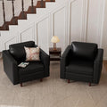 Faux Leather Oversized Accent Chair with Storage Deep Seat Single Sofa Large Reading Armchair for Living Room Bedroom Office Black Set of 2