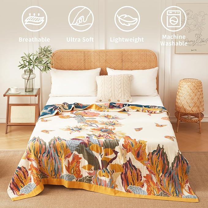 King Size Blanket for Bed Ultra Cozy Rustic Blanket Floral Pattern Large Throw Blanket Cotton Farmhouse Decor Sofa Cover Bed Decoration (90"x98",02-Colorful Flowers)