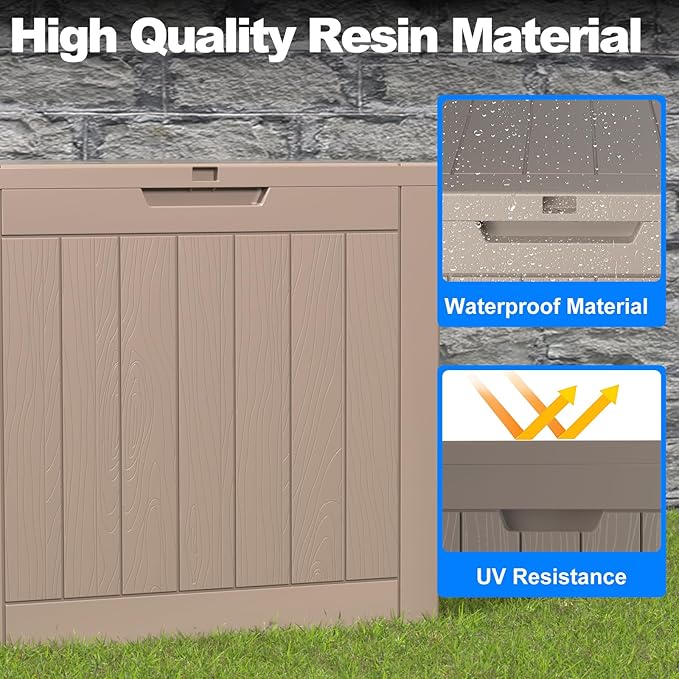 30 Gallon Outdoor Deck Box,Storage Lockable Waterproof Patio Furniture,Garden Tools,Cushions,Pool Accessories Outside Storage Resin Box(Grey)