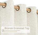 LAMIT Linen Curtains 108 Inches Long for Living Room, Bronze Grommet Linen Textured Sheer Curtains Light Filtering Panels for Boho Farmhouse, 2 Panels, 52 x 108 Inch, Cream