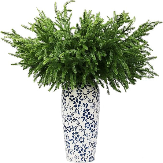 12Pcs Artificial Norfolk Pine Branches 24" Plastic Christmas Plants Decor Faux Greenery Stems Pine Picks Outdoor Faux Plants UV Resistant for Xmas Indoor, Front Porch Home Décor (12, 24inch)