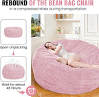 Large Bean Bag Chair, 5FT Giant Beanbag Chairs with Memory Foam Filled, Bean Bag Chairs for Adults, Ultra Soft Lazy Sofa for Living Room Bedroom (Pink)