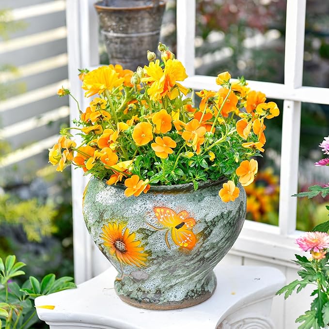Sungmor Ceramic Hand Painted Succulent Flower Pots, 9 Inch Large Pottery Pots for Indoor Outdoor Plants, Decorative Ceramic Vase for Flower Arrangement Home Decor, Vintage Centerpieces Flowerpot