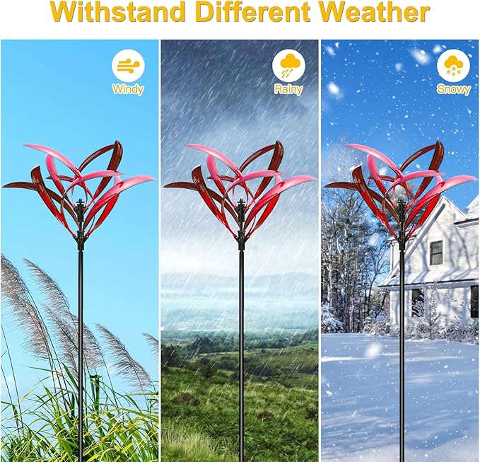 LimeHill Wind Spinner for Garden and Yard - Large Metal Kinetic Wind Sculptures Yard Art Outdoor (Burgundy 2)