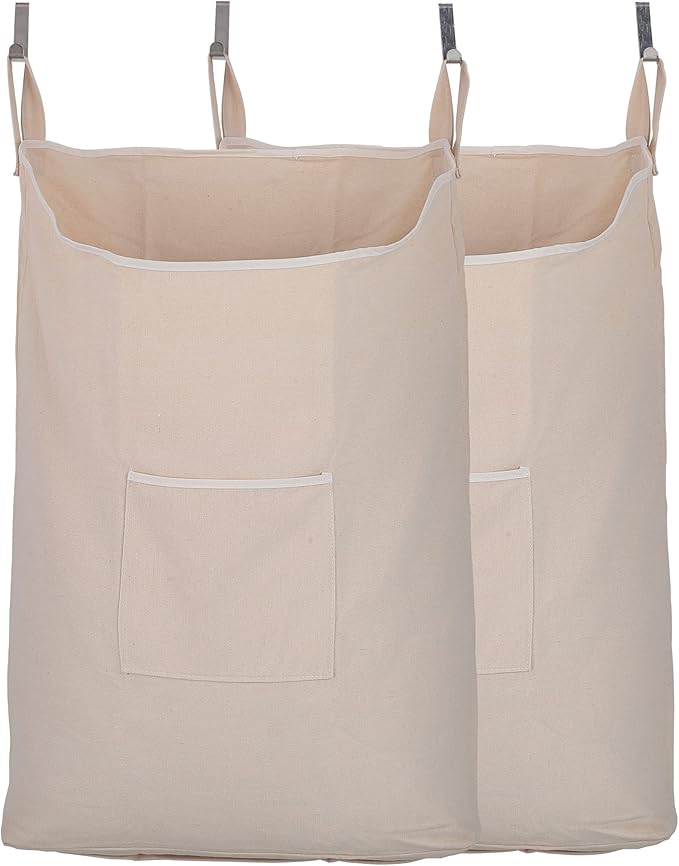 2 pack Laundry Collector, Laundry Hamper, Door Hanging Laundry bag with hooks (Beige, 2PC X 65Liters)