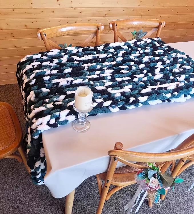 DDL&HEXI Chunky Chenille Blanket 100% Hand Knit with Jumbo Chenille Yarn (50"x60") Super Soft Large Throw Bed Blanket for Couch, Sofa, Home Decor - Machine Washable (06)