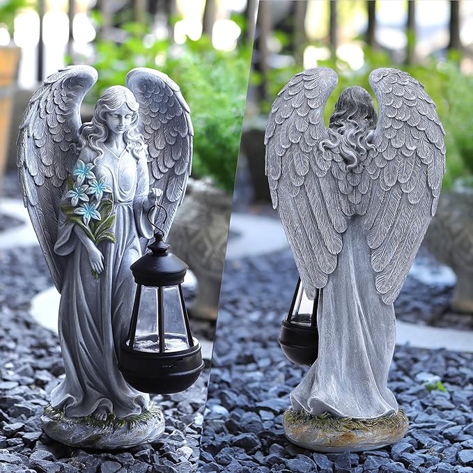 Solar Angel Outdoor Garden Decor Statues – 13.2 inches Solar Outdoor Sculptures for Outside Yard Art Patio Balcony Front Lawn Ornaments Gifts for Mom Grandma Women