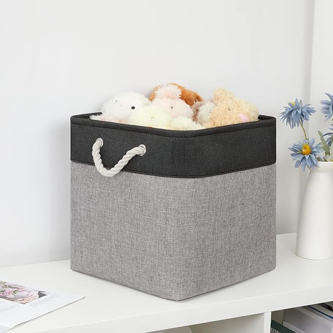 Bidtakay Fabric Cube Storage Bins for Organizing 13x13 Large Storage Baskets Decorative Storage Bins for Home Storage Set of 3 Shelf Organizer Bins for Toy Storage (Black&grey)