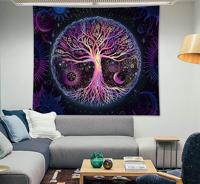 FORATER Tree of Life Tapestry Wall Hanging Colorful Life Tree Tapestries Aesthetic Sun and Moon Galaxy Wall Tapestry for Bedroom Living Room Dorm(36 x 48 Inch, Multicolor)
