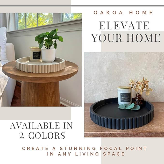 OAKOA Concrete Black Tray for Coffee Table - Round Black Decorative Tray for Table Decor - Bandejas Decorativas para La Sala - Coffee Table Centerpiece