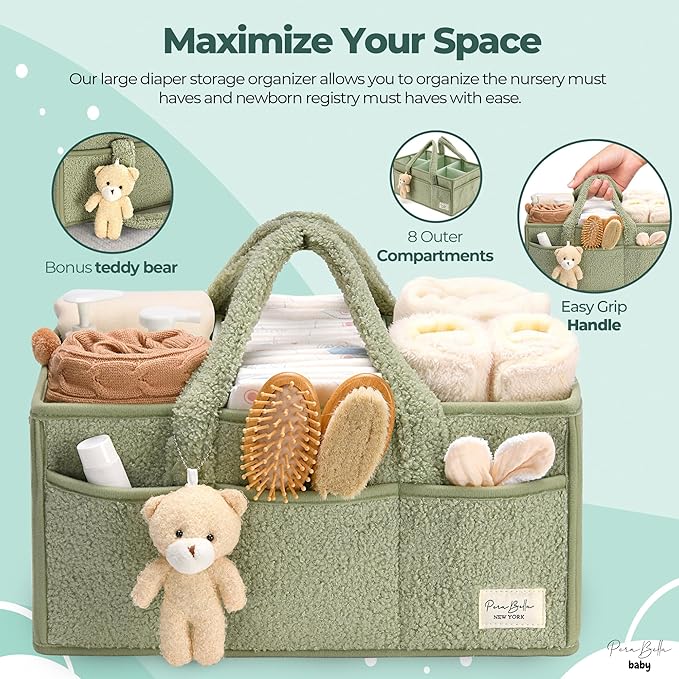 PeraBella Diaper Caddy Organizer for Changing Table, Storage Basket for Wipes, Gift for Baby Shower, Car Organizer, Nursery Organizer, Portable Storage