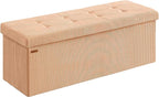 SONGMICS MAZIE Collection - Storage Ottoman Bench, Foldable Foot Rest, 15 x 43 x 15 Inches, End of Bed Bench, Storage Chest, Load 660 lb, Living Room, Bedroom, Entryway, Apricot ULSF604O01