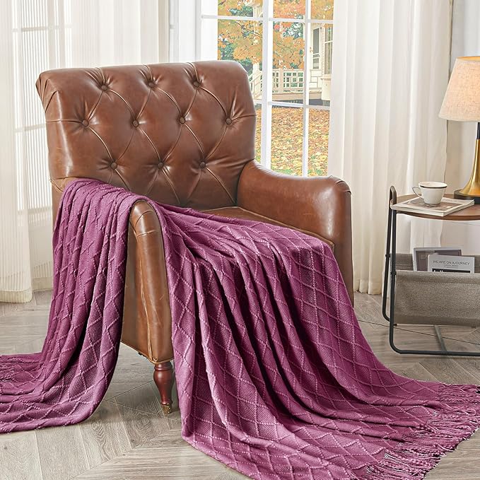 inhand Knitted Throw Blanket for Couch and Bed, Soft Living Room Home Decor Knitted Blanket with Tassel, Outdoor Lightweight Breathable Summer Blanket, Farmhouse Warm Woven Decorative, 50"x60"