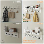 AMBIRD 35 inch Coat Rack Wall Mount, Extra Long Coat Hooks Wall Mount, Entryway Shelf with 7 Dual Coat Hooks 4 Key Hooks Mail Organizer, Wooden Wall Coat Rack with Hooks, Key Holder Rack (White)