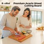 Acacia Wood Cutting Board for Kitchen - 1 inch Thick FSC Certified Wood Charcuterie Cheese Board with Side Handles and Juice Grooves, Wooden Chopping Block for Meat and Veggies, 17x12 inch