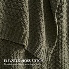 Chunky Chenille Knit Throw Blanket for Couch, Soft Luxurious Moss Stitch Blankets for Bed, Cozy Decorative Farmhouse Knitted Throws for Sofa, Olive Green, 60" x 80"