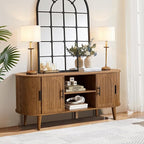 51" Fluted TV Stand, Mid-Century Modern Entertainment Center for Tvs up to 60" with Drawers and Fluted Doors, Curved TV Media Console Table with Sliding Doors for Living Room, Bedroom (51")