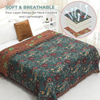 Boho Fall Throw Blanket for Bed，100% Ultra Cotton Soft Breathable Bed Throw Floral Printed Farmhouse Decor Rustic Bed Throws for Couch Sofa Quilt 90" x 98"