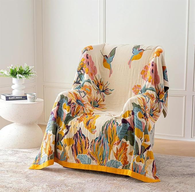 MSGKV Boho Throw Blanket Queen Size 90" x 90" Warm Blanket for Couch and Sofa Blankets Cover for Living Room Summer Throw Cozy Blanket