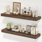 Floating Shelves for Wall, 31.5"W x 6.7"D x 1.5"H, Wooden Wall Mounted Display Shelves with Invisible Brackets for Living Room, Bedroom, Bathroom, Kitchen Decor and Storage, Set of 2, Walnut
