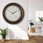 CLXEAST 24 Inch Illuminated in/Outdoor Lighted Atomic Analog Wall Clock with Thermometer & Hygrometer, Oversized Large Waterproof Wall Clocks for Living Room Decor,Bronze Finish