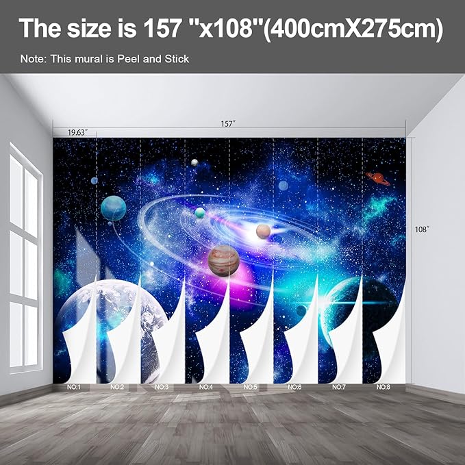 Planet Wall murals Peel and Stick Galaxy Wallpaper for Bedroom Nursery Room - 108"x157"