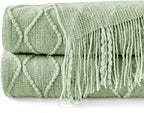 inhand Sage Green Throw Blanket for Couch, Soft Living Room Home Decor Knitted Blanket with Tassel, Outdoor Lightweight Breathable Summer Blanket, Farmhouse Warm Woven Decorative, 50"x60"