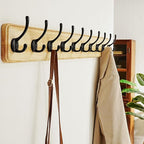 Dseap Coat Rack Wall: 38-1/4" Long, Patented, Heavy-Duty, 10-Double-Hooks Wooden Wall Mounted Coat Rack Coat Hanger Hook Rail for Winter Coats Hat Jacket Clothing, Light Brown