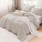Litanika Comforters Super King Size Linen, 3 Pieces Lightweight Solid Bedding Set & Collections, All Season Fluffy Bed Set (120x120In Comforter & 2 Pillowcases)