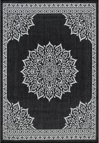 CAMILSON Outdoor Rug, 5x7 Medallion Black White Modern Area Rugs for Indoor and Outdoor Patios, Kitchen and Hallway Mats, Washable Porch Deck Outside Carpet (Medallion Black, 5 x 7)