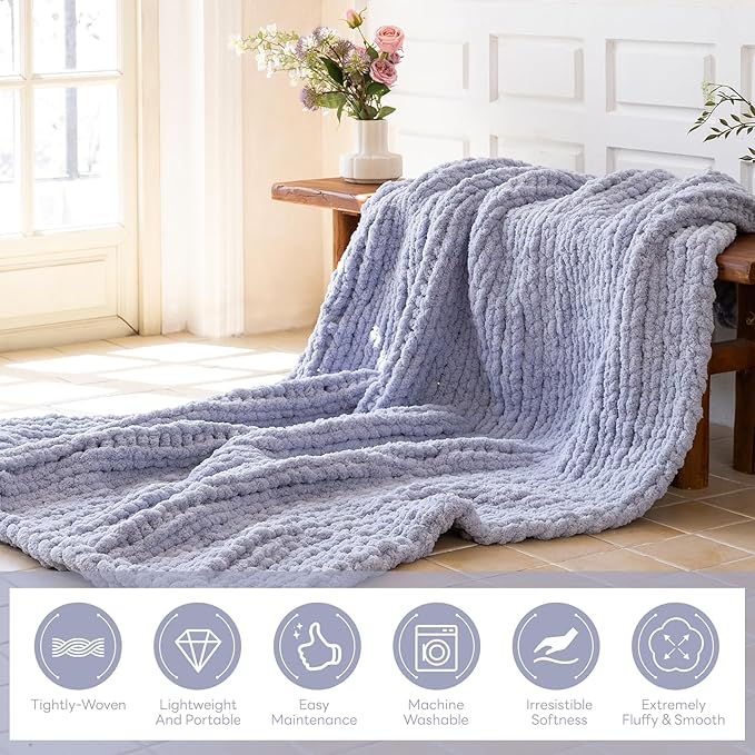 Chunky Knit Blanket - Luxury Soft Cozy 40 * 50 Throw Blanket,100% Woven Blanket Rope Knot Throw Blanket for Couch, Sofa, Home Decor, Gift - Machine Washable(Grey)