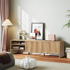 ORRD 63'' TV Stand, Modern TV Console Table Wave Panel Television Stands Entertainment Media Center with Storage Compartment and Sliding Door for Living Room (Natural)