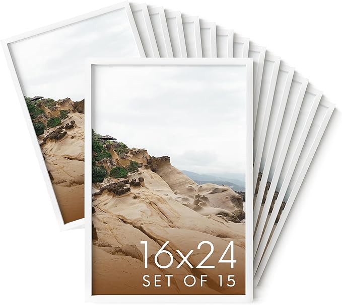 HAUS AND HUES 16x24 White Metal Picture Frames - Features Premium Aluminum, Vertical & Horizontal Hang, Shatterproof Plexiglass - Perfect for Home, Room, Office (16x24 in, White, Set of 15)