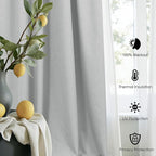 Total Blackout Curtains Full Shade 84 Inches Long Light Grey Gray Black Out Thick Linen Drapes for Living Room Thermal Insulated Bedroom Heavy Duty White Backing Back Tab Pleated 52x84 Length 2 Panel