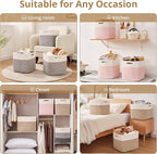 OIAHOMY 13 Kallax Inch Cube Storage Bins, 3-Pack Cotton Rope Woven Baskets for Organizing, Kallax Insert Storage Baskets for Shelves, Baby Nursery, Closet Organizer, 13*13*12.6IN, Brown & White