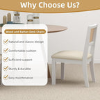 Westice Rattan Dining Chairs Set of 6, Farmhouse Natural Dining Room Chairs with Upholstered Cushion, Wood Armless Chairs for Kitchen/Restaurant, White