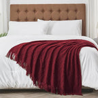 inhand Knitted Throw Blankets for Couch and Bed, Soft Cozy Knit Blanket with Tassel, Claret Lightweight Decorative Blankets and Throws, Farmhouse Warm Woven Blanket for Men and Women, 60"x80"