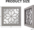 4pcs Farmhouse Wall Mirror with Carved Floral Design -Rustic Mirror Decor for Home, 12x12 inch(Brown)