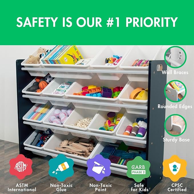 Humble Crew Supersized Toy Storage Organizer with 16 Removable Bins, Black/White – Large Toy Storage for Toddlers Ideal for Kids' Rooms, Playrooms, and Nurseries - Modern Toy Bins for Kids