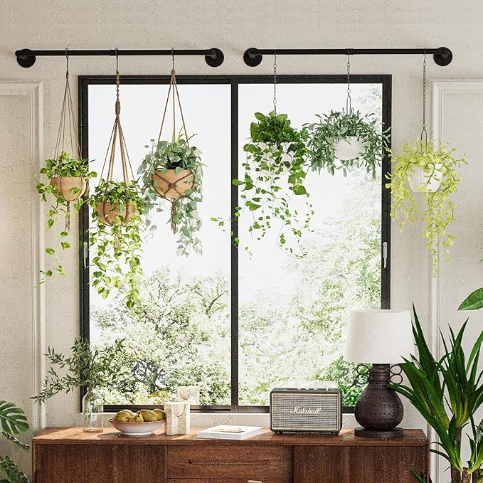 2Pc Hanging Planters for Indoor Plants Plant Hanger Indoor Hanging Plant Holder Black Metal Rod(Pot/Chain/Plant not Included