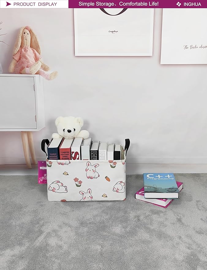 Rectangular Storage Basket Fabric Organizer Bin for Toys,Books,Clothes,Gifts,Pets-Perfect for Home,Office,Nursery,Dorm,Shelf(Rec-rabbit)