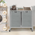 Laundry Hamper, Laundry Basket, Laundry Sorter with 3 Removable Bags, Clothes Basket with 3 Compartments, Wheels, Shelf for Laundry Room Bathroom Bedroom (2 Bags-Gray)