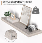 Floating Shelves - 10.3 Inch Deep Wall Shelf for Decor & Storage - Wall Mounted Display Shelving with Invisible Heavy-Duty Metal Bracket - 36" W x 10.3" D x 1.8" H - Set of 1 - Rustic Grey