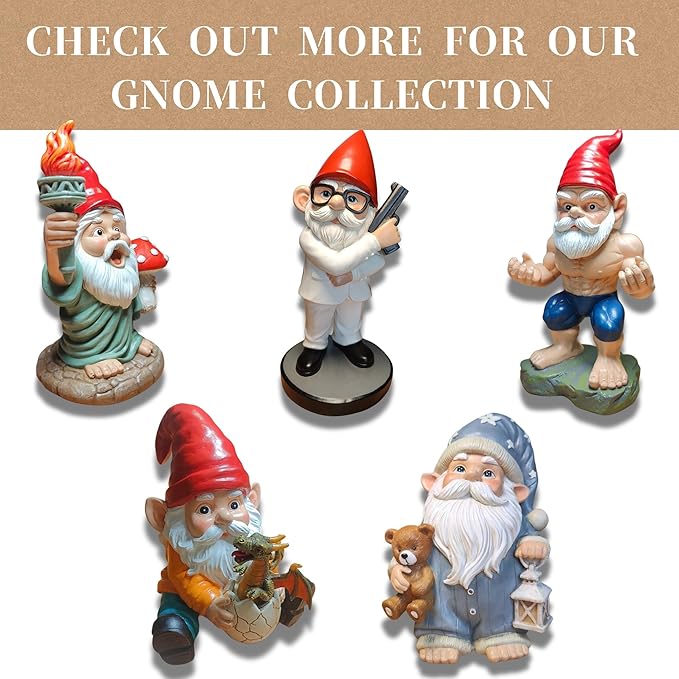 Gnome Decoration for Garden & Home - Professional Hitman Look Statue, Léon Inspired 8.7 Inch Resin Decor, Unique Outdoor Gift for Women/Men