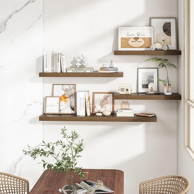 RICHFOCUS 40Inch Floating Shelves for Wall 2 Pack Shelves for Bedroom|Kitchen|Bathroom Wall Mounted Rustic Wood Floating Shelf with Invisible Brackets for Books|Storage|Decor, Walnut