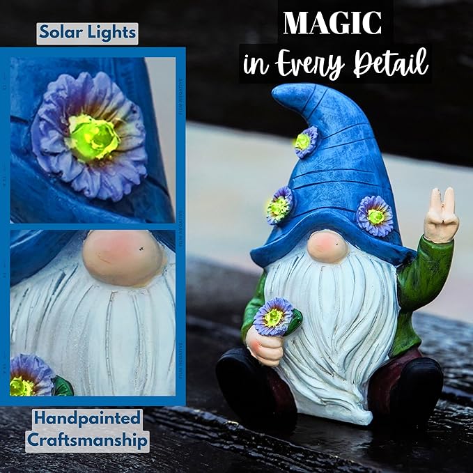 Peace Gnome Decorations for Yard/Lawn – Weatherproof Garden Statue – Fun Spring Summer Charming Gnomes Gifts for Women (Blue Peace Gnome)