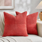 Fancy Homi 2 Packs Red Decorative Throw Pillow Covers 20x20 Inch for Living Room Couch Bed Sofa, Holiday Christmas Home Decor Gift, Soft Corss Corduroy Patchwork Accent Square Cushion Case 50x50 cm
