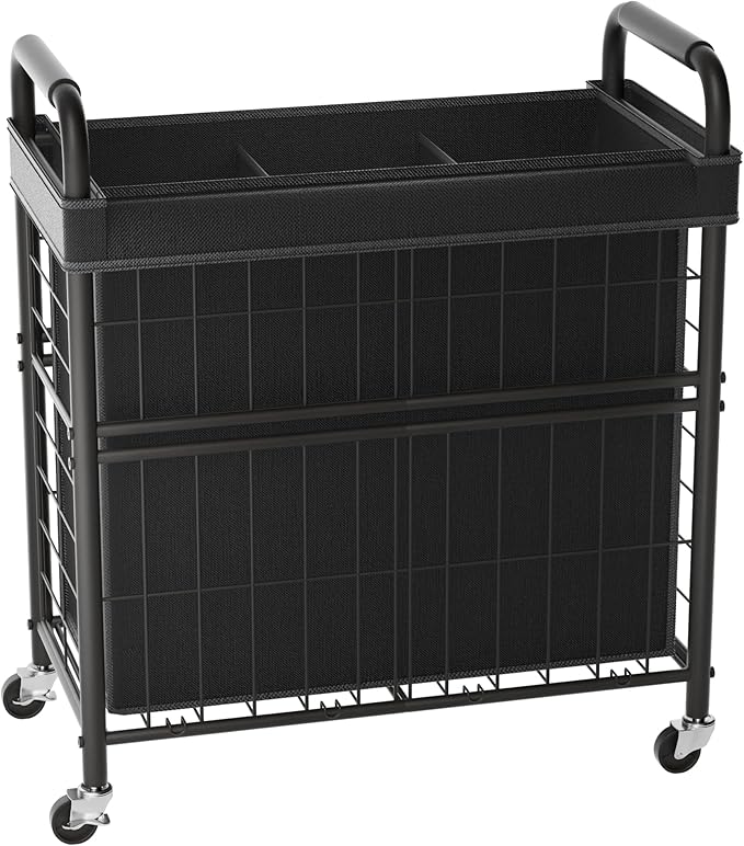 Laundry Hamper 3 Section, 145L Rolling Laundry Sorter Basket with Wheels, 3 Compartment Clothes Organizer Cart, Pull-Out Removable Bags for Laundry Room, Bathroom, Bedroom, Black